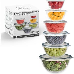 COOK WITH COLOR 12 Pc Glass Mixing Bowl Set with Lids  Borosilicate Glass Nesting Bowls for Cooking, Baking and Meal Prep, Gray