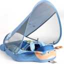 Mambobaby Float Add Tail Baby Swim Float with Canopy Solid Pool Infant Swim Trainer Swimming Training Lying Air Free Water Floats Non-Inflatable Waist Swim Ring for Toddlers (Crab - Blue)
