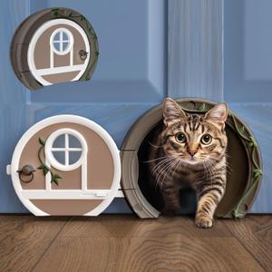 Gnome Door Cat Door for Interior Doors - Stylish & Functional with No Flap, Lockable, and Easy Installation, Spacious Large Kitty Door for Cats Up to 20 lbs, Private and Comfortable Pet Door (Brown)