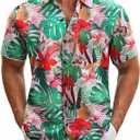 COOFANDY Mens Hawaiian Tropical Shirt Short Sleeve Casual Button Down Floral Summer Beach Shirts with Pocket, XL