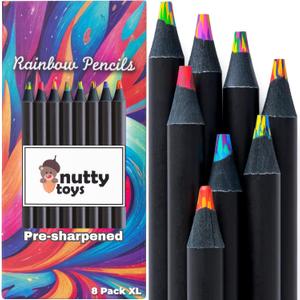 Nutty Toys Jumbo Rainbow Pencils, 8 XL Presharpened Multicolored Pencils, Best Goodie Bag Party Favors, Cool Colored Crayon Art Supplies for Kids, Adults, Top Boy & Girl Valentines Day Gift Idea 2026