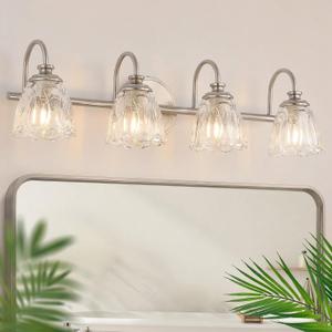 4-Light Vintage Brushed Nickel Bathroom Vanity Light Fixtures Over Mirror