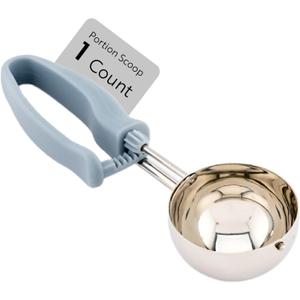 Restaurantware Comfy Grip 4 Ounce Gelato Scoop 1 Ambidextrous Ice Cream Scoop - Built-In Blade Bright Handle Gray Stainless Steel Cookie Dough Scoop Comfortable Grip For All Ingredients