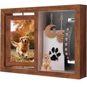 Dog & Cat 3-in-1 Memorial Wooden Picture Frame Set, Lost Pet Sympathy Gifts with 360 Rotation Wooden Picture Frame for Two 4"x6" Photos, Pet Memory Gifts for Dog/Cat Passing