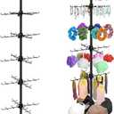 Retail Display Stand 7-Tier Rotating Jewelry Display for Vendors, Movable Shop Spinner Rack with 140 Metal Hooks, Earring Keychain Stand for Retail Store Craft Fair-Black