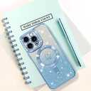 Bonoma Compatible with iPhone 13 Pro Max Case Support for MagSafe, Plating Heart Glitter Magnetic Case 2* Screen Protector TPU Camera Protection Back Cover for Girls Women -Blue