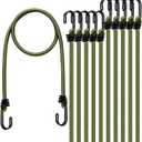 30" Green Bungee Cords with Hooks: 10 Pcs Bungee Cords Heavy Duty Outdoor, Bungie Cord Bundle Assortment with Metal Hook, Bungee Straps for Kayaking, Camping, Garage Storage