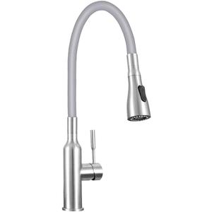 Transolid PF7509C Kitchen/Laundry Faucet with Dual Spray and Flex Neck in Grey, Brushed Nickel/Grey