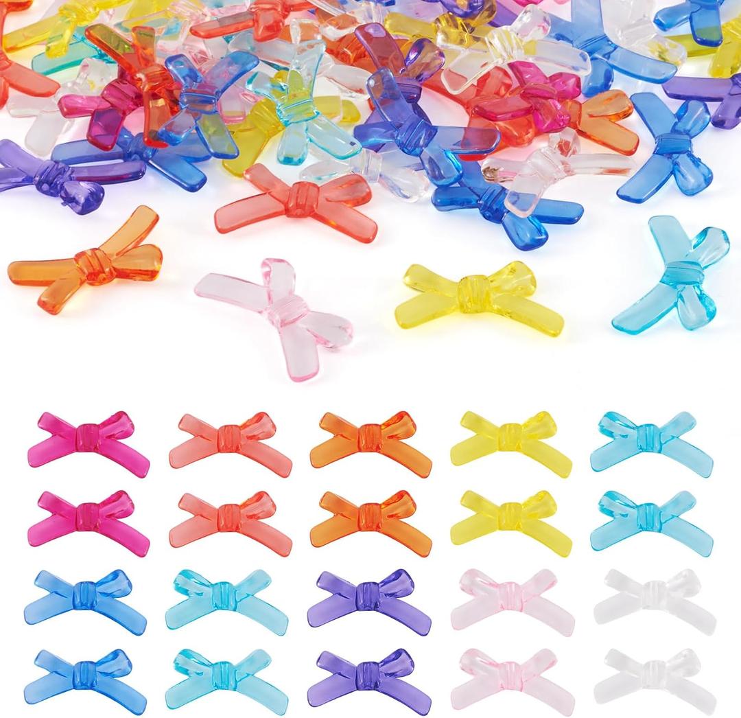 FASHEWELRY 50pcs Mini Clear Acrylic Bowknot Beads Transparent Colorful Bowknot Spacer Charm Pendants for Bracelet Necklace Earring Jewelry Making