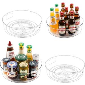 GUZON 4 Pack Lazy Susan Organizer for Cabinet, Upgraded 11.5" Clear Turntable Organizer with Handles and Raised Edge, Lazy Susan for Table Top, Pantry Organizers and Storage for Kitchen, Refrigerator