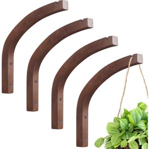Juexica 4 Pcs Plant Hanger Wooden, 8 Inch Hanging Plant Hooks for Indoors and Outdoor, Wall Mounted Hanging Hook Brackets for Planters Lanterns Wind Chimes and Bird Feeders Patio Decor(Coffee Color)