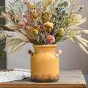 Quoowiit Ceramic Rustic Farmhouse Vase, Distressed Decorative Flower Vase for Home Decor, Ideal Shelf Decor, Yellow Boho Vases for Living Room Bedroom Kitchen Office Centerpiece Table Decorations (6 Inch-yellow)