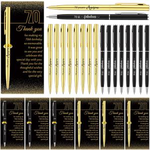 Feifeiya 25 Sets 70th Birthday Party Favors for Guests Black Gold Awesome Ballpoint Pens with Thank You Cards for Women Men Birthday Souvenirs Anniversary Party Appreciation Gifts