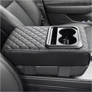 Car Center Console Armrest Pillow, 14"8.3" Memory Foam Auto Armrest Box Cover with Cup Holder & Phone Holder, Waterproof Leather Arm Rest Protector Cushion, Car Accessories (Diamond Pattern)