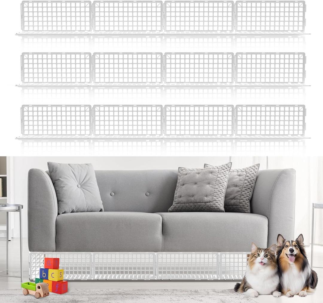 HONKID Under Couch Blocker 12 Pack, Under Bed Blocker Prevents Toys & Pets Under Furniture, Ideal for Living Room, Bedroom (6.7" H x 14.5" L) White