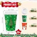 Charmount 100Pcs 12 Oz Christmas Disposable Paper Coffee Cups with Lids, To Go Coffee Cups for Hot Chocolate, Cocoa, Hot Tea, Drinks and Christmas Party and Coffee Bars Decoration Supplies