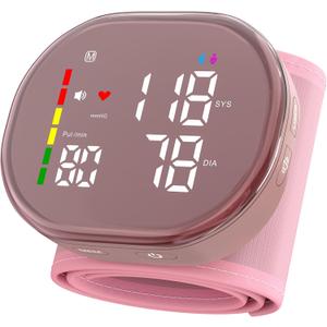 Guaever Wrist Blood Pressure Monitor Rechargeable BP Machine with 5.3"~7.7" Cuff, 2120 Memory, One-Button Switch Memory and User, Professional Automatic Wrist BP Cuff BP Monitor for Family (Pink)