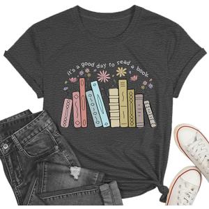 PQZ Women's Book Lover T-Shirt - White, Loose Fit, Short Sleeve, Crew Neck - S, M, L, XL, XXL (Grey1)