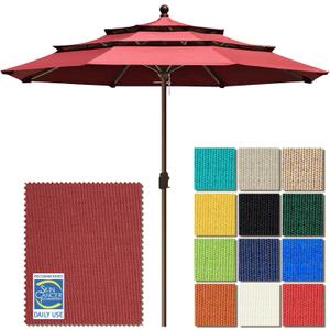 EliteShade USA 10-Year-Non-Fading 11ft 3-Tier Market Patio Umbrella, Commercial Grade Outdoor Table Umbrella with Crank Open, Windproof & UPF 50+ UV Protection, Heavy Duty Ventilation for Garden, Deck, Pool, Backyard, Beach & Bistro, No Tilt, Burgundy