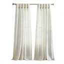 SUN+BLK Grenada Semi Sheer Inverted Pleat Curtain Panels with Coconut Button and Back Tabs, 2 Panels, Linen, 36x96