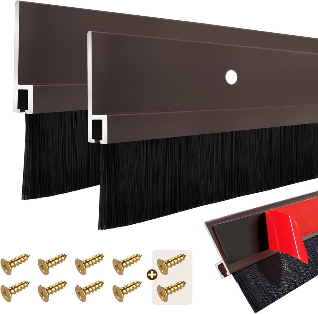 2 Pcs Door Sweep Door Brush Bottom Sweep with H-Shape Aluminum Alloy Base for HomeIndustrial2-Inch Door Brush (3Inch Wx39.4Inch L),Brown