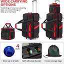 4 Ball Bowling Bag with Wheels, 3 Ball Bowling Bags Roller with 1 Ball Add On Bag, Multi-Pockets & Shoe Compartment (Fits Up to Size 16)