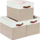 DECOMOMO Kallax Storage Cubes - 13x15x13 Storage Bins, Baskets for Organizing Shelves (Beige and White, 3-Pack)