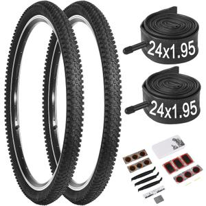 24/26x1.95” Bike Tire, 2 Pack 24/26x1.95 Folding Bicycle Tire and Tube, 24/26 Inch Mountain Bike Tires,Replaceable 26/24 Inch Bike Tires with Repair Tools for MTB,BMX
