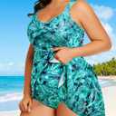 Plus Size One Piece Swim Dress Flowy Swimsuits Tummy Control Bathing Suit (Blue) - 24W