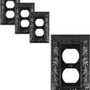 4-Pack Duplex Outlet Cover Plate, Paisley Pattern Decorative Metal Wall Plates for Electrical Outlets, 1 Gang Receptacle Cover, Black Switch Plates and Outlet Covers