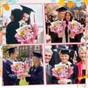 Giegxin Graduation Crochet Flowers Bouquet Set 2026 Grad Cap Plush Bear Hand Knitted Rose Tulip Daisy Sunflower Bouquet Greeting Card Gift Bag for Wedding Birthday Party Favors(Pink)
