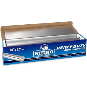 Rhino Aluminum Heavy Duty Aluminum Foil - 18 x 525 sf Roll, 25 Microns Thick - Commercial Grade & Extra Thick, Strong Enough for Food Service Industry (Pack of 1)