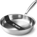 Kirecoo Tri-Ply Stainless Steel Pan - 12 Inch Frying Pan, Fast and Even Heat Stainless Steel Skillet, Induction Cookware, Dishwasher and Oven Safe Skillet