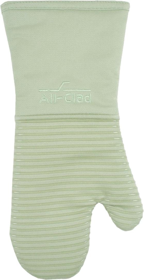 Extra Long Silicone Oven Mitts Heat Resistant 500 Degrees, 1 Pack, 14"x7" Fennel, All-Clad Kitchen Textiles