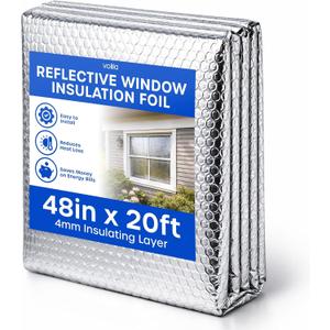 Reflective Window Insulation Foil, Double Side Aluminum Foil Bubble Insulation for Windows, RVs, Garages Door (48in x 20ft)