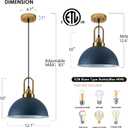 Blue Pendant Lights Kitchen Island Industrial Adjustable Height Vintage Dome Hanging Light Fixtures for Barn, Dining Room 3 Packs