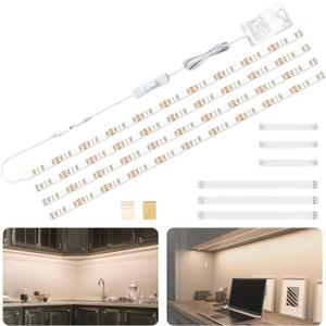 WOBANE LED Cabinet Lights,4 PCS 20inch LED Strip Lights Kit,Under Counter Lighting for Kitchen,Under Desk,Shelf,Display Case,Furniture, 120 LEDs,1200 Lumen,4000K Natural White