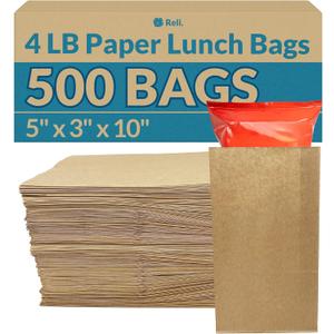 Reli. Brown Paper Bags | 500 Count | Paper Lunch Bags Ideal for Small Lunches and Crafts | Perfect for Sandwiches and Snacks (4 LB | Brown | 500 Pack)