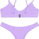 SherryDC Women's Solid Scoop Neck Push Up Padded Brazilian Thong Bikini Swimsuit Bathing Suit (Purple, M)