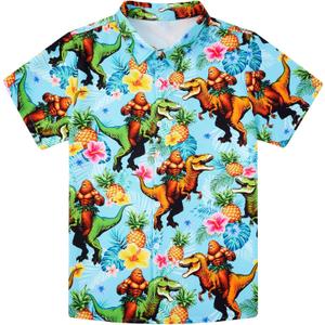 westwolf 7-14T Boys Button Down Hawaiian Shirts 3D Printed Short Sleeve Cool Top Shirt (13-14 Years, Brown Green-1)