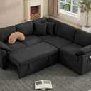 85" Modular Sectional Sleeper Sofa with Pull Out Bed, L-Shaped Couch with Storage, Space-Saving 5/7-Seater Convertible Sleeper Sofa Bed for Living Room, Apartments, Black | Densified Linen, Sofa Bed