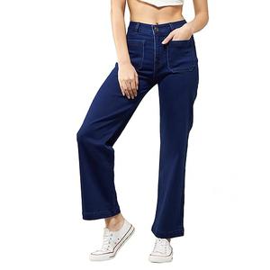 Women's Navy Blue Flared High Rise Regular Stretchable Denim Jeans
 M