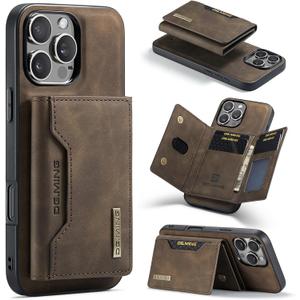 2 in 1 Detachable Wallet Phone Cases Compatible with iPhone 16 Pro Case with Card Holder Men 6.3'' Magnetic Leather Cover (Coffee,iPhone 16 Pro)