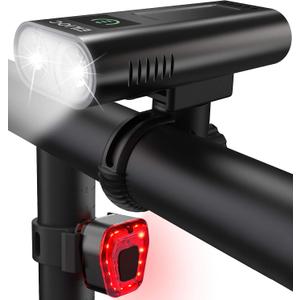 6400mAh Bike Lights for Night Riding, USB C Rechargeable Bicycle Headlight and Taillight Set, Super Bright 1200 Lumen, IPX5 Waterproof, Aluminum Alloy, 5 Modes, White, Red or Black