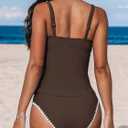CUPSHE Women's Tankini Set Scoop Neck Ruched Mid Rise Swimsuit S