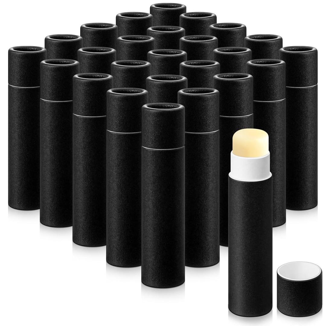 25 Pcs 5g Paperboard Lip Balm Tubes Empty Cardboard Lipstick Tubes Deodorant Sticks Empty Refillable Gloss Perfume Container for DIY for Lipstick Deodorant Solid Perfume (Black)