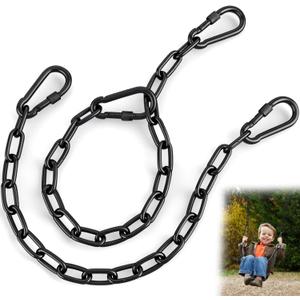 YOSE 2 Pack 25in Heavy Duty Swing Chains with 4 Carabiners, Black Stainless Steel Hanging Chains with Hooks for Hammock Chair, Porch Swing, Hanging Basket, Gym, 1200LB Capacity