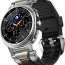 ULTIMAL Rugged TPU Sport Band ONLY for Samsung Galaxy Watch 8 Classic & Galaxy Watch 8 (40/44/46mm), Replacement Strap with Secure Connector, Waterproof Sweat-Resistant, Fit 6.2-8.9(Black+Silver)