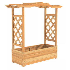  Raised Garden Bed with Trellis, Wood Planter Box w/Hanging Roof, Drainage System, Elevated Garden Box for Climbing Vine, Outdoor Planter w/Trellis for Patio Balcony, 44" x 14" x 45"