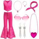 Cubacubo Cowgirl Costume for Girls (No Hat) Kids Western Cowgirl Disco Movie Dress up Outfit Halloween Birthday Party Cosplay (3Pcs)